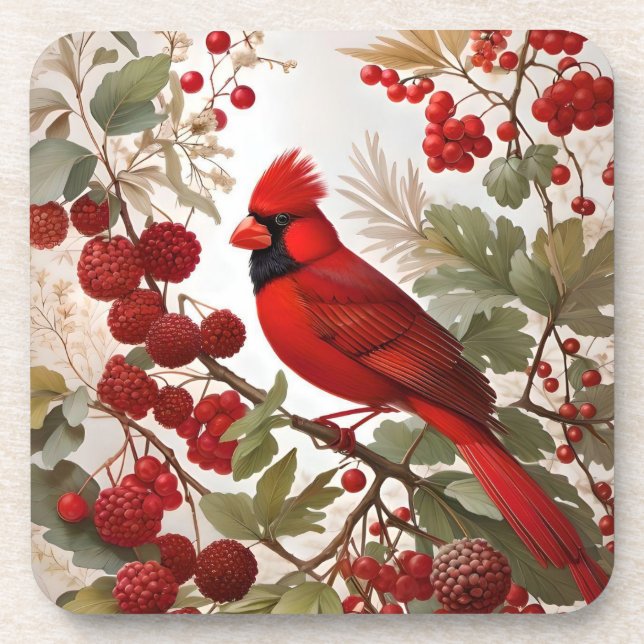 Posavasos Cardenales del norte de Bird Red Berries (Frente)
