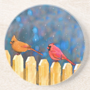 Posavasos Cardenales sobre la pintura de la cerca - Arte ori