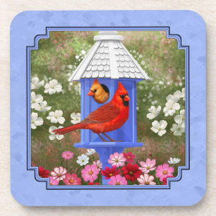 Posavasos Cardenales y azul de la casa de aves redonda