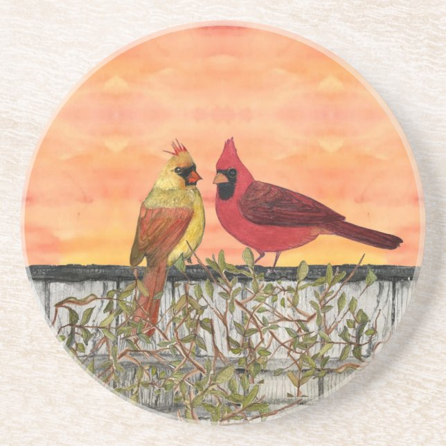 Posavasos Cardinal Lovebirds Sandstone Coaster (Frente)