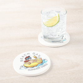 Posavasos Caricatura de Beach Day en el anillo inflable