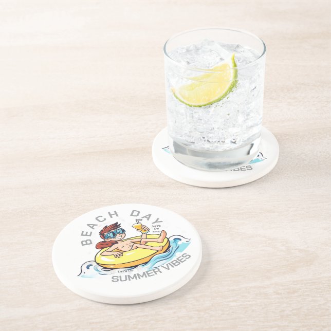 Posavasos Caricatura de Beach Day en el anillo inflable (Lado)