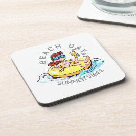 Posavasos Caricatura de Beach Day en el anillo inflable
