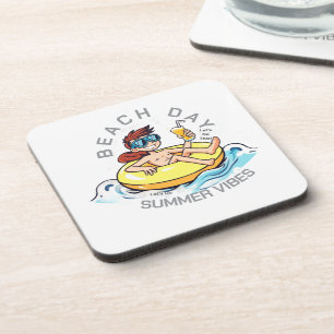 Posavasos Caricatura de Beach Day en el anillo inflable