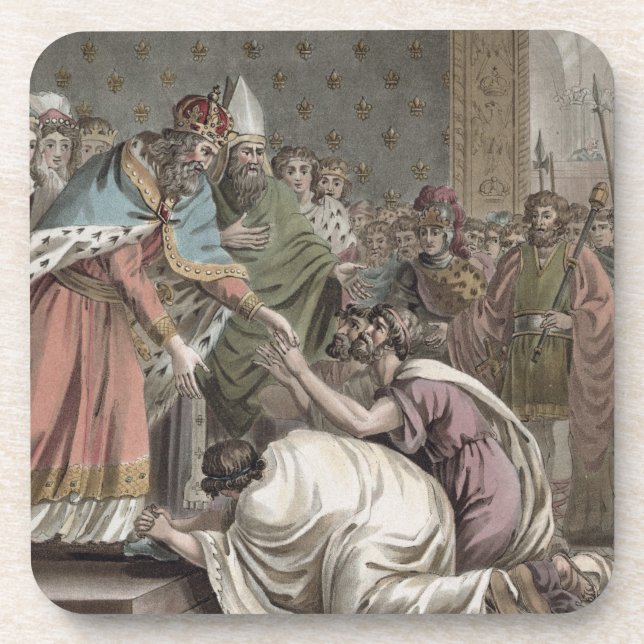 Posavasos Carlomagno (742-814) recibe a los embajadores para (Frente)