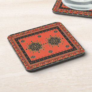 Posavasos Carmesí y Estrella Tribal Geométrica de Obsidiana