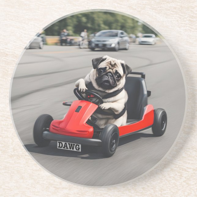 Posavasos Carrera de Pug go-kart (Frente)