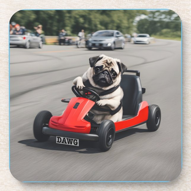 Posavasos Carrera de Pug go-kart (Frente)