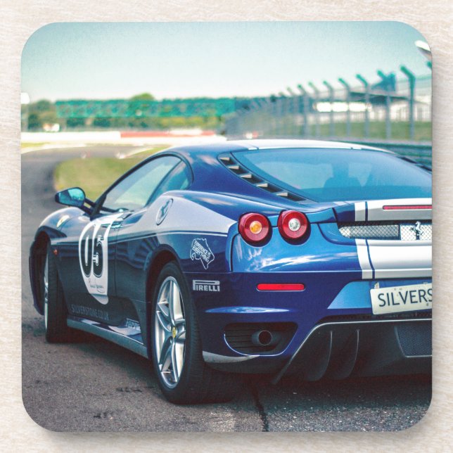 Posavasos Carro de carreras azules (Frente)