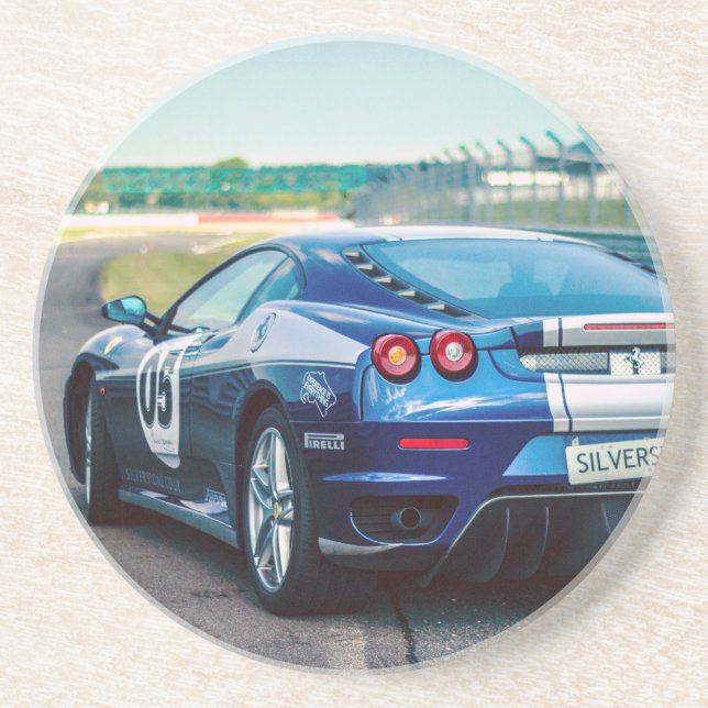 Posavasos Carro de carreras azules (Frente)