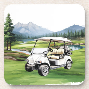 Posavasos Carro de golf en la acuarela verde
