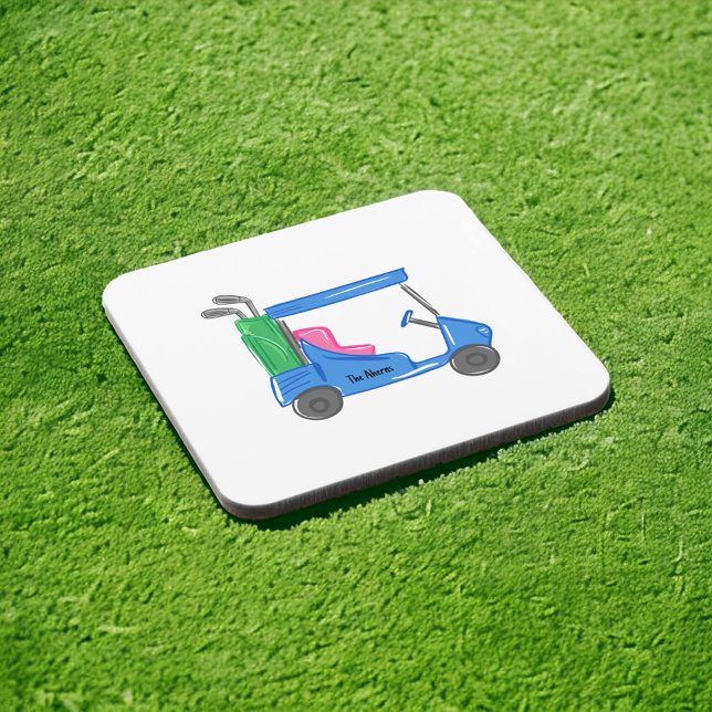 Posavasos Carro de golf personalizado azul preppy (Subido por el creador)
