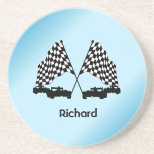 Posavasos Carros de carrera con dos Personalizados azules pe