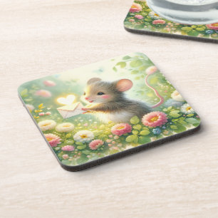 Posavasos Carta de amor de ratón en pradera de cabaña