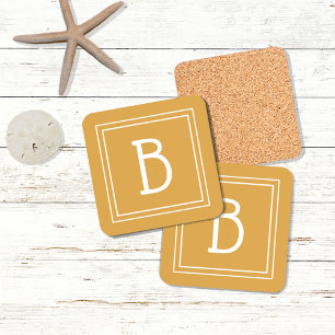 Posavasos Carta moderna con monograma inicial amarillo blanc