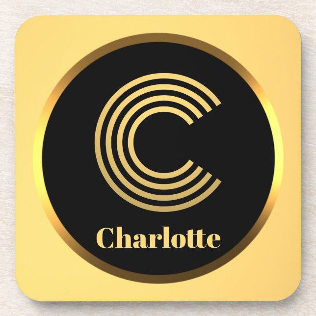 Posavasos Carta monogramada de oro personalizada C (Frente)