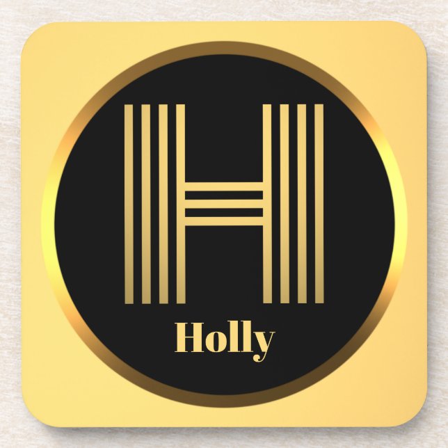 Posavasos Carta monogramada de oro personalizada H (Frente)