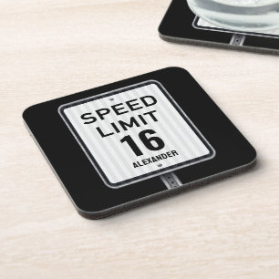 Posavasos Cartel de velocidad de cumpleaños moderno 16