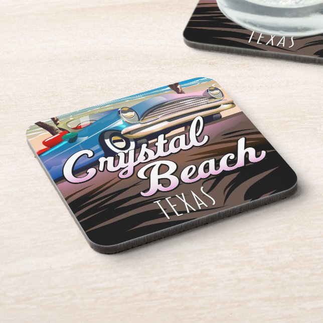Posavasos Cartel de viaje a Crystal Beach Texas (Lado Izquierdo)