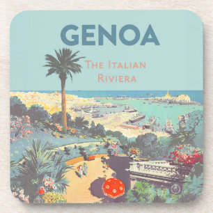 Posavasos Cartel de viaje vintage de Génova Riviera italiana