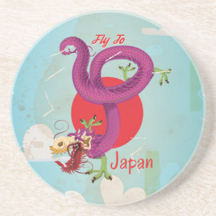Posavasos Cartel de viaje vintage del dragón de Japón