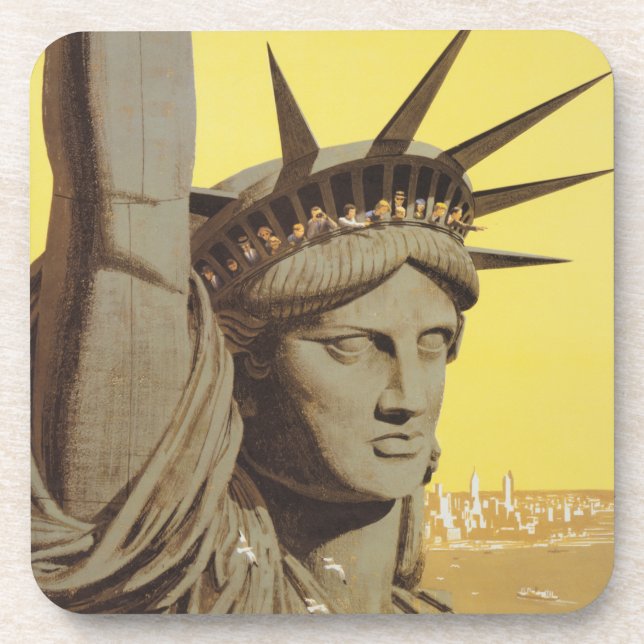 Posavasos Cartel De Viajes Para Nueva York, United Air Lines (Frente)