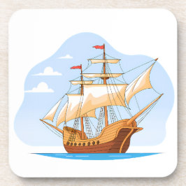 Posavasos Cartoon Galleon Sailing on Blue Water
