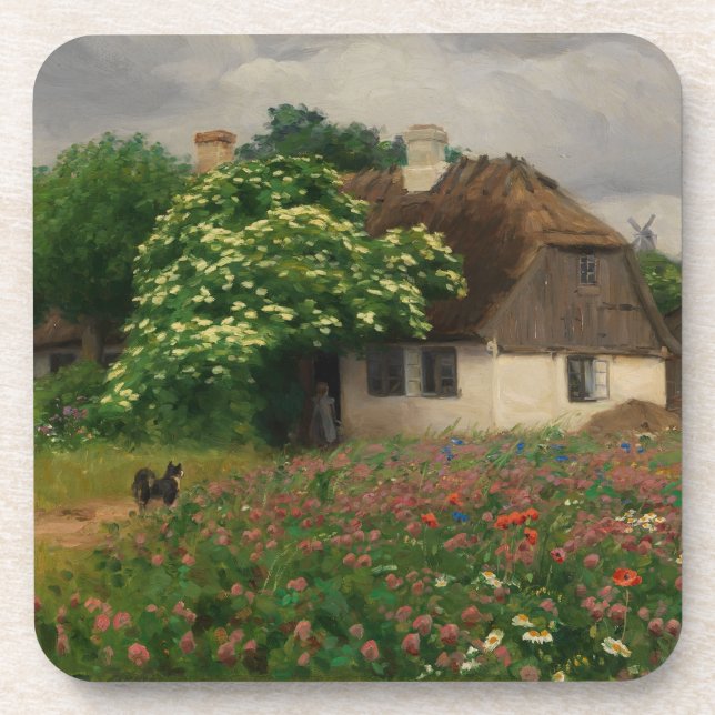 Posavasos Casa de campo con flores de pradera (Frente)