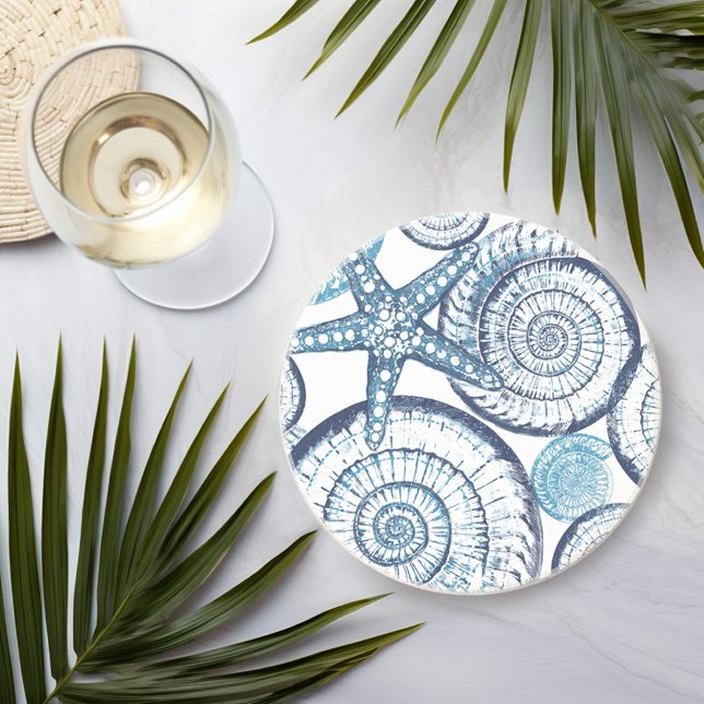 Posavasos Casa de la playa con cáscara azul blanca (Subido por el creador)