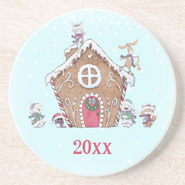 Posavasos Casa de pan de jengibre Estrellas de invierno Anim (Frente)