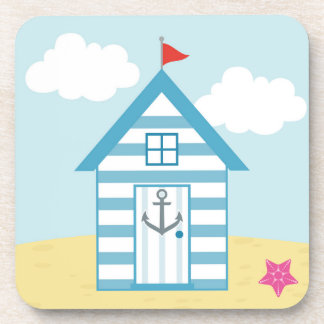 Posavasos Casa de playa azul y blanca