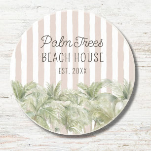 Posavasos Casa de Playa con Palmeras Tropicales y Rayas Beig