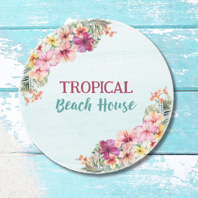 Posavasos Casa de Playa Tropical Flores Rosadas Floral Botán (In situ)