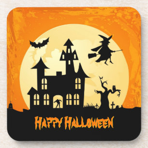 Posavasos Casa encantada del claro de luna de Halloween en