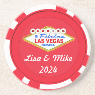 Posavasos Casados en Las Vegas Chip Coaster-Texto Editable