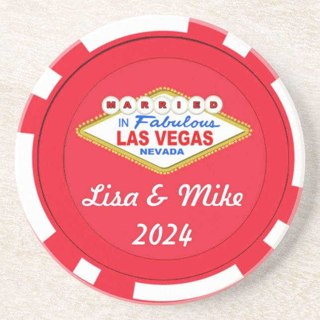 Posavasos Casados en Las Vegas Chip Coaster-Texto Editable (Frente)