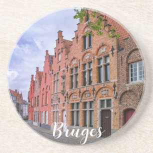 Posavasos Casas de ladrillo de color medieval en Brujas, Bél