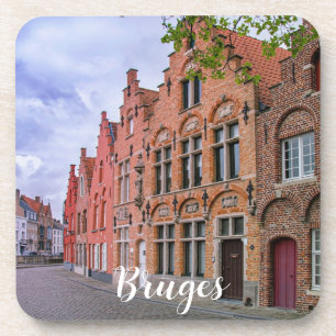 Posavasos Casas de ladrillo de color medieval en Brujas, Bél