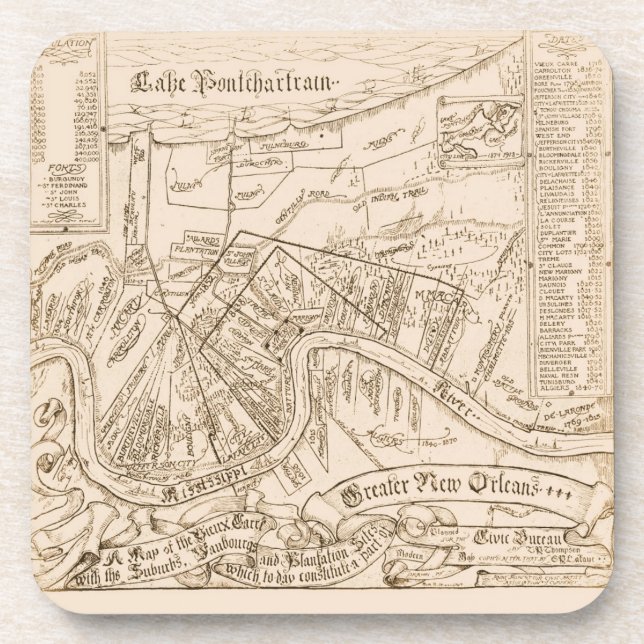 Posavasos Casas de Mapa Antiguas de Nueva Orleans (Frente)