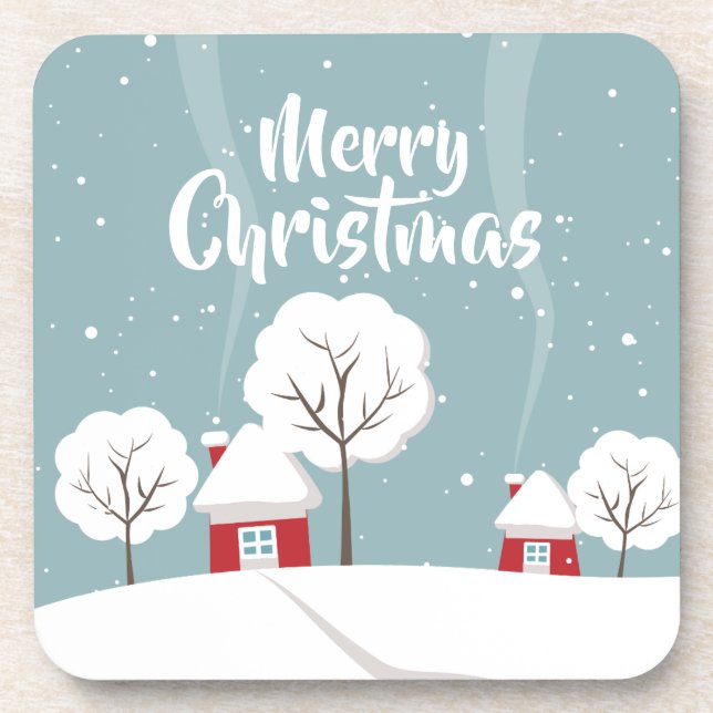Posavasos Casas nevadas y Navidades de árboles (Frente)