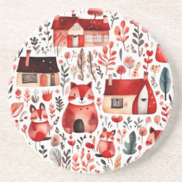 Posavasos Casas rojas y casas adorables Hoja de papel