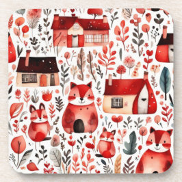 Posavasos Casas rojas y casas adorables Hoja de papel