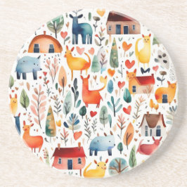 Posavasos Casas rojas y casas adorables Hoja de papel