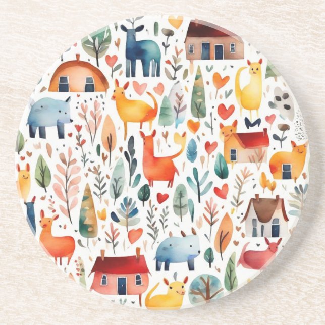 Posavasos Casas rojas y casas adorables Hoja de papel (Frente)