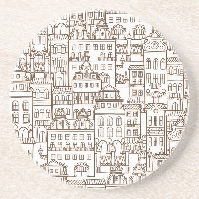 Posavasos Casas Vintage: Patrón arquitectónico sin Marea. (Frente)