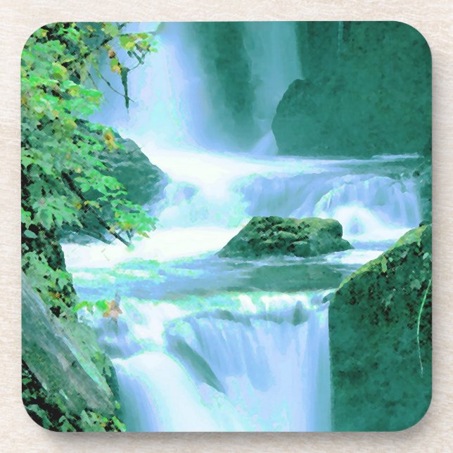 Posavasos Cascada serena en azul y verde (Frente)