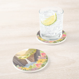 Posavasos Cascada Tropical   Paisaje Floral de Acuarela