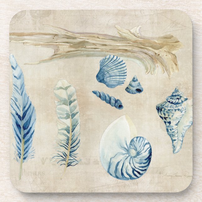 Posavasos Cáscaras de la acuarela del Sketchbook de la playa (Frente)