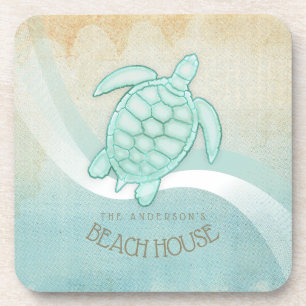 Posavasos Caseta de playa Tortuga Náutica Aqua Blue ID623