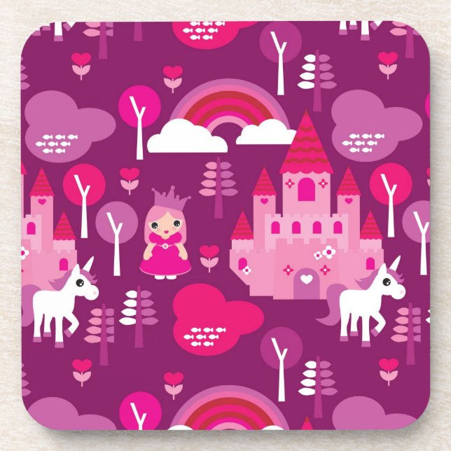 Posavasos castillo de la princesa y arco iris del unicornio (Frente)